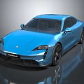 Blue Porsche Taycan Electric Sports Car With Sleek Design And Modern Look