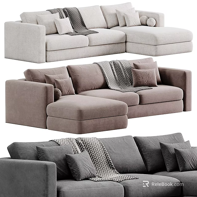 Comfortable Sectional Sofa With Plush Pillows And Cozy Blanket For Living Room Design 3d model 