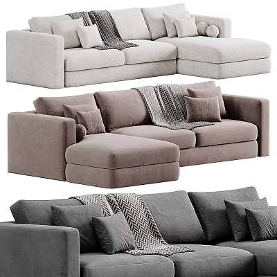 Comfortable Sectional Sofa With Plush Pillows And Cozy Blanket For Living Room Design 3d model