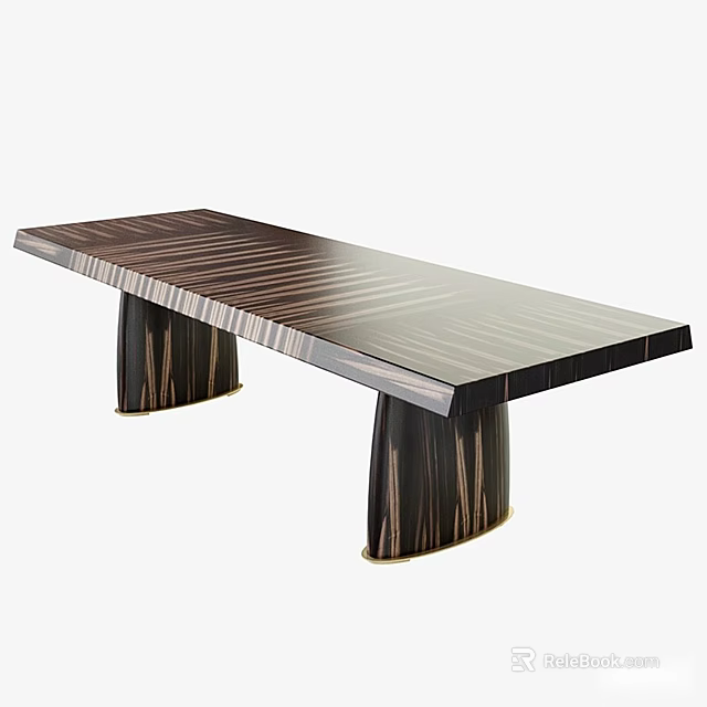 Modern Dining Table With Striped Wooden Top And Sleek Legs Design 3d model 
