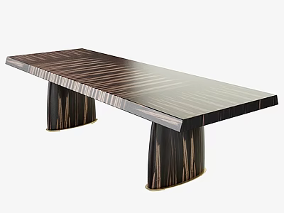 Modern Dining Table With Striped Wooden Top And Sleek Legs Design 3d model