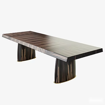 Modern Dining Table With Striped Wooden Top And Sleek Legs Design 3d model