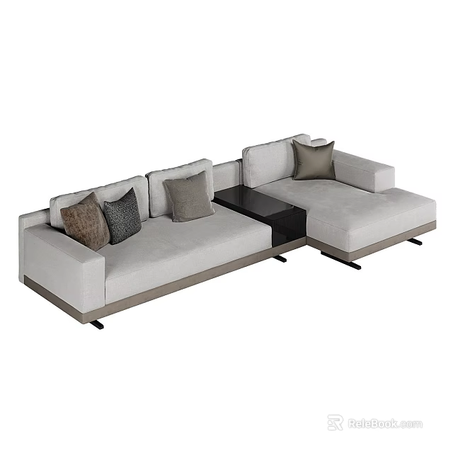 Modern Light Gray Double Sofa With Decorative Pillows And Small Coffee Table 3d model