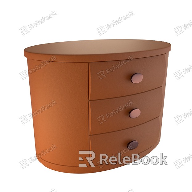 Italian Style Bedside Table Round Simple Small Apartment Bedside Cabinet Light Luxury Solid Wood Large Drawer Leather Art Cabinet model