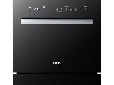 Sleek Black Built-in Kitchen Dishwasher with Control Panel and Digital 3d model