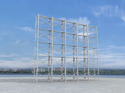 Construction Site With Tall Metal Scaffolding Structure Under Blue Sky Urban Background 3d model