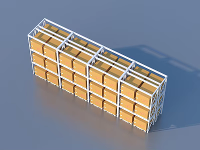 Daily Necessities Storage Solution Multi Tiered White Frame Shelf With Yellow Boxes 3d model
