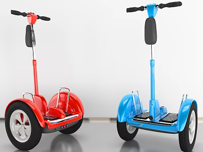 Red And Blue Electric Balance Scooters With Seats And Handlebars Design 3d model