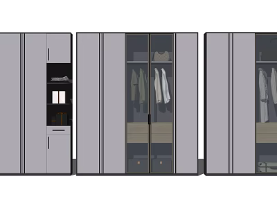 Modern Wardrobe Design With Glass Doors Hanging Rails And Storage Compartments 3d model