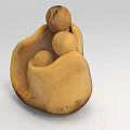 Wooden Decorative Ornament Piece with Curved Base and Rounded Figures for Artistic Home Interior