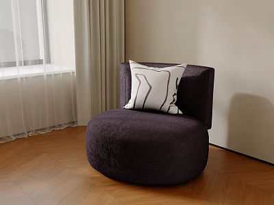 Comfy Lazy Sofa Round Purple Velvet Design With Decorative Pillow By Window On Wooden Floor 3d model