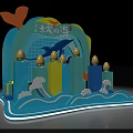 Scenic Deep Blue Mountain Sea Themed Photo Spot with Waves Colorful Columns and Seagull Decor