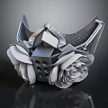 Futuristic Metallic Decorative Mask With Intricate Flower Details And Textured Surface