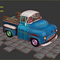Vintage Blue Functional Pickup Truck With Wooden Bed