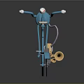 Vintage Blue Bicycle With Gold Accents Large Front Wheel And Small Rear Wheel