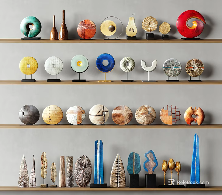 Modern Colorful Decorative Ornament Sets With Various Shapes For Home Shelf 3d model 