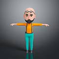 3D Cartoon Character With Goggles Beard Orange Shirt And Teal Pants Arms Outstretched