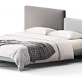 Modern Double Bed with Upholstered Headboard White Sheets Plaid Blanket Gray Comforter and Side Table 3d model
