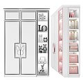 White Wardrobe With Pink Rabbit Decoration And Open Lit Compartment For Storage 3d model