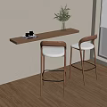 Modern Minimalist Interior Featuring Bar Stools With Wooden Countertop Green Plant And Window