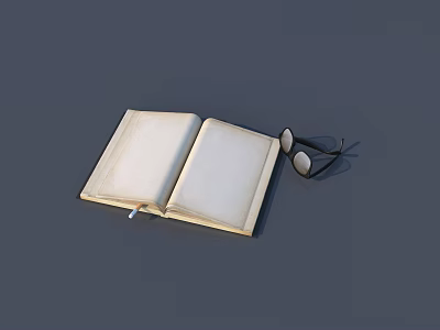 Open Vintage Book Pages With Reading Glasses On Gray Background 3d model