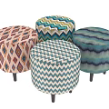 Patterned And Solid Ottoman Seats With Metal Frames For Living Room Decor 3d model