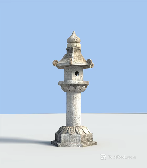 Traditional Multi Tiered Stone Outdoor Lantern With Pagoda Top And Hollowed Design 3d model 