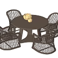 Stylish Rattan Table And Chair Set With Round Top And Golden Decor Accent