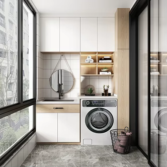 Nordic Balcony Laundry Cabinet 3d model
