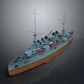 Vintage Warship With Multiple Masts Smokestacks Blue Red Hull And Rusted Bottom