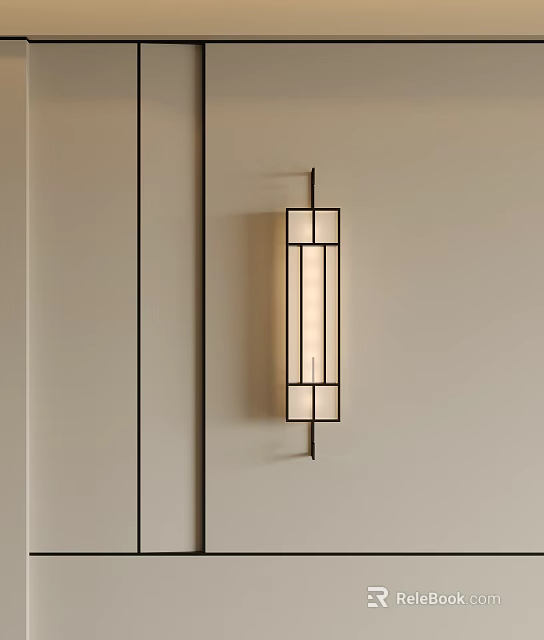 Modern Wall Sconce On Neutral Interior Wall With Minimalist Metal Frame And Warm Light 3d model 