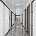 Modern Office Corridor Interior Design With Doors on Both Sides Shiny Floor and Window