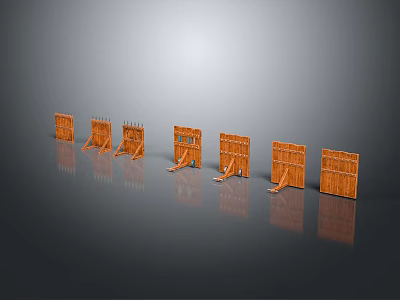 Multiple Orange Wooden Storage Units In Different Styles Arranged On Gray Background 3d model