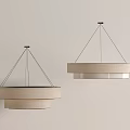 Two Modern Minimalist Beige Linen Chandeliers With Circular Double Layer Suspended Design