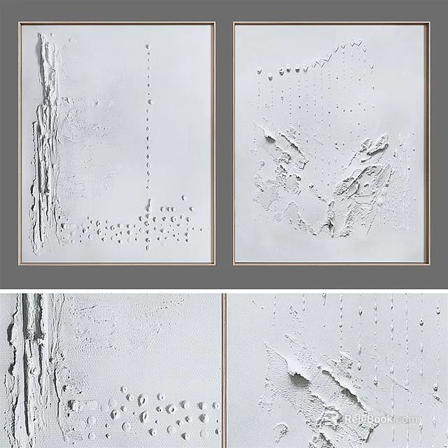 White Abstract Textured Art Paintings With Minimalist Design For Wall Decor 3d model 