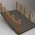 Two Scenic Wooden Rope Bridges With Wooden Posts And Plank Design