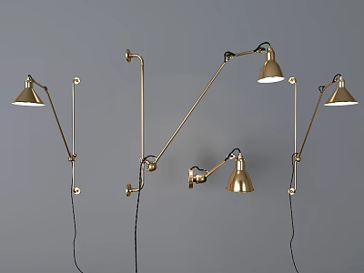 Modern Brass Wall Lamps With Adjustable Arms And Conical Lamp Heads 3d model