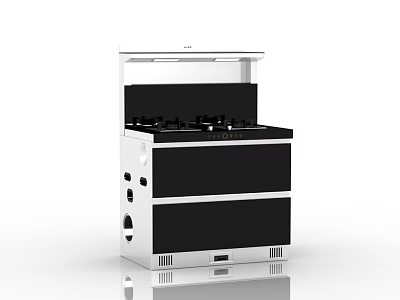 Modern Black and White Integrated Kitchen Stove With Gas Burners and Storage Drawers 3d model