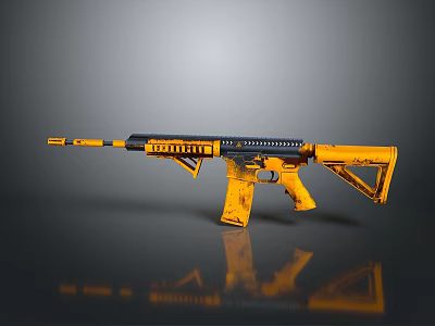Yellow And Black Modern Assault Rifle With Tactical Design And Functional Components 3d model