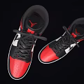 Stylish High Top Sneakers Red Black White Colorway With Red Sole And Nike Logo Design