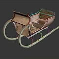 Classic Vintage Wooden Sleigh With Decorative Metal Frame And Traditional Design