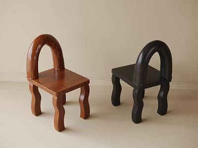 Modern Arched Backrest Brown And Black Single Accent Chairs With Curved Legs In Minimalist Room 3d model