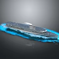 Large Naval Aircraft Carrier Sailing On Sea With Blue Waves Flight Deck And Smoke Stack