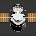 Space Satellite with Cylindrical Body Solar Panels and Reflector Dish Metallic Surface
