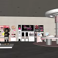 Fashion Retail Boutique Interior With Display Racks Mannequin And Round Pink Platform
