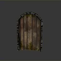 Moss Covered Old Wooden Door With Stone Frame And Vintage Design