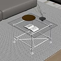 Clear Acrylic Coffee Table With Open Book Brown Cushion And Small Vase On Patterned Rug