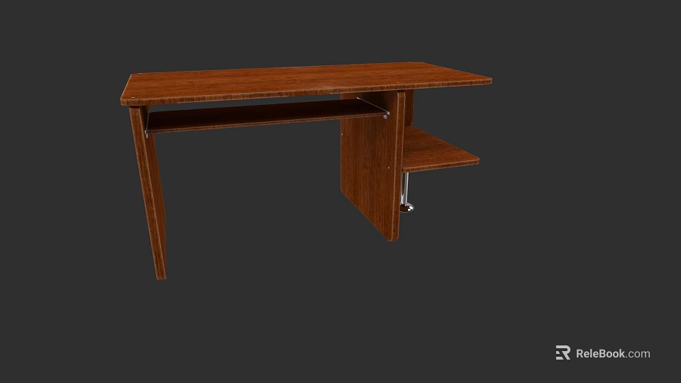 Brown Wooden Office Desk With Side Shelf And Simple Functional Design 3d model 