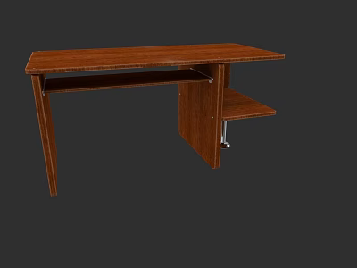 Brown Wooden Office Desk With Side Shelf And Simple Functional Design 3d model