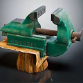 Gressel Green Bench Vise Hardware Tool with Wooden Base and Metal Clamping Parts